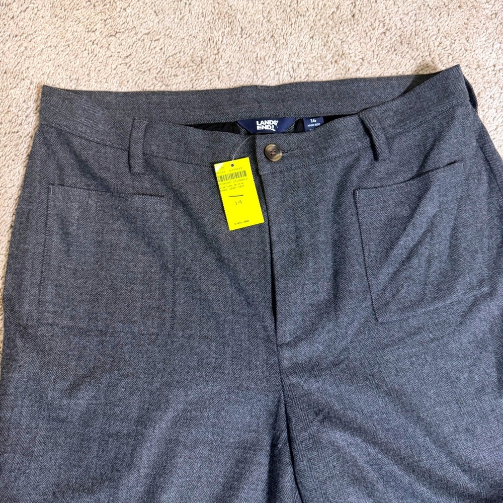 Lands‎ End High Rise Wide Leg Gray Herringbone Crop Pants Women's Size 14 soft - Picture 4 of 9